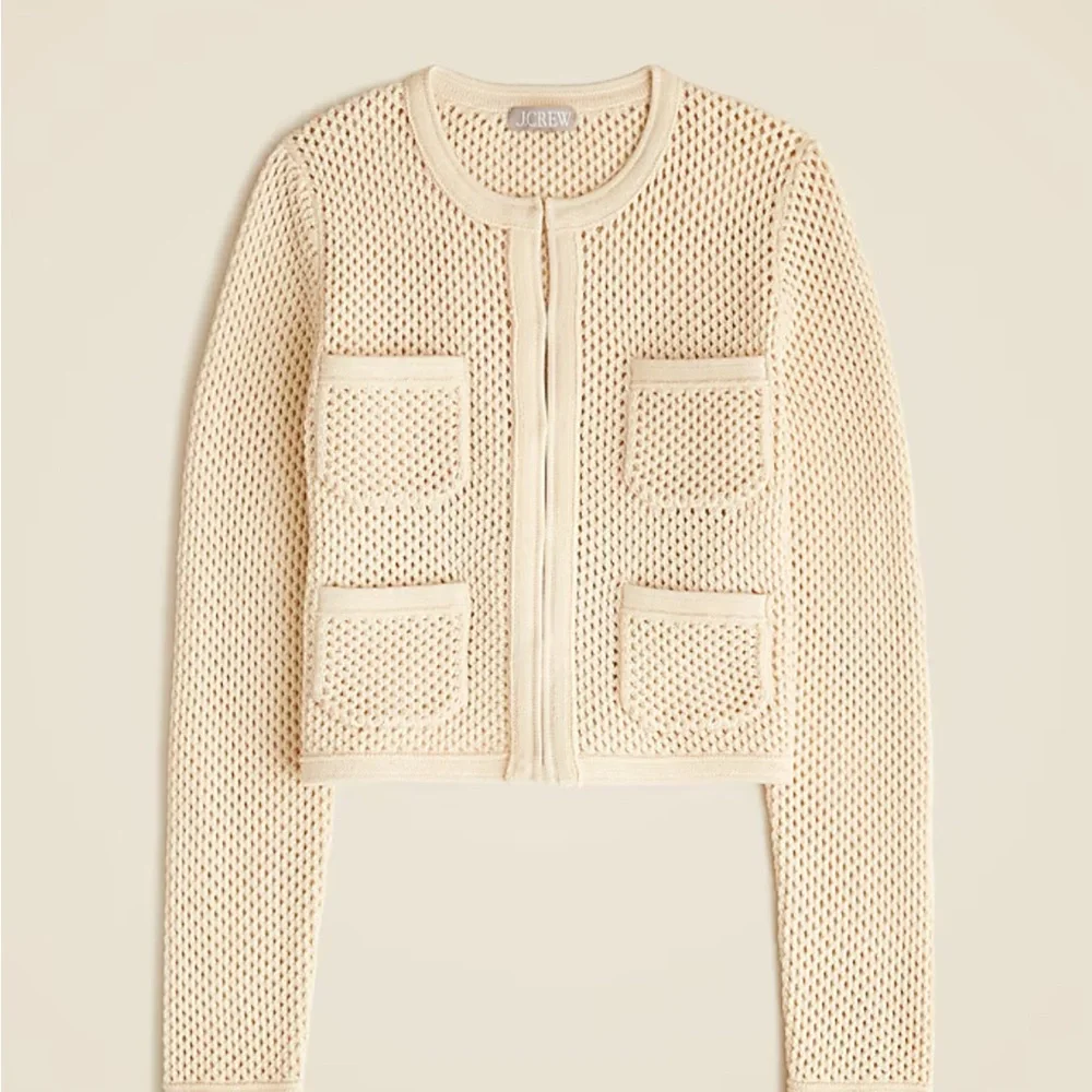 NWT JCrew Open pointelle-stitch cardigan XS warm sesame - Picture 2 of 6